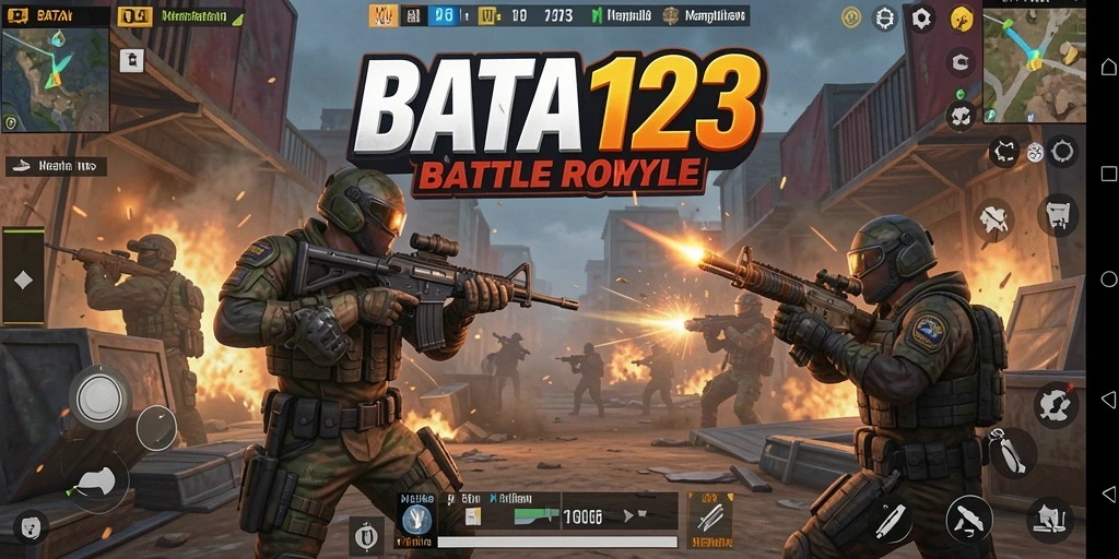 Tampilan gameplay BATA123 menampilkan pertempuran intens di arena terbuka.