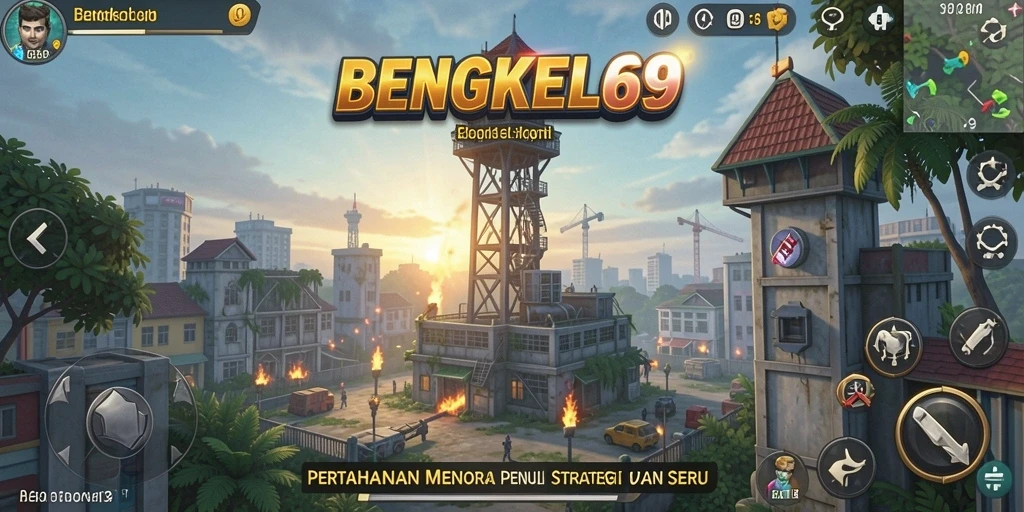 Gameplay seru BENGKEL69 dengan menara yang siap bertahan.
