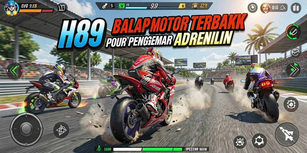 Tampilan gameplay H89 dengan aksi balapan motor yang mendebarkan.