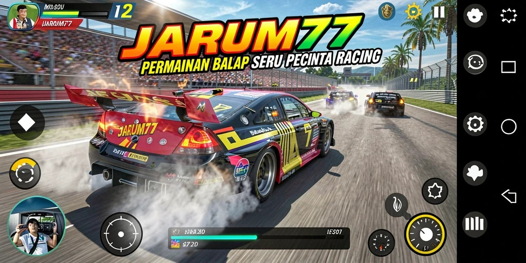 Tampilan gameplay yang mendebarkan di JARUM77 saat balapan.