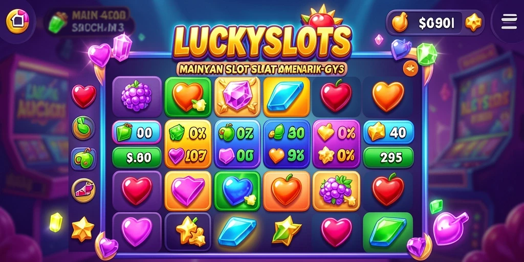 Gambaran gameplay seru LUCKYSLOTS dalam mode Match-3.