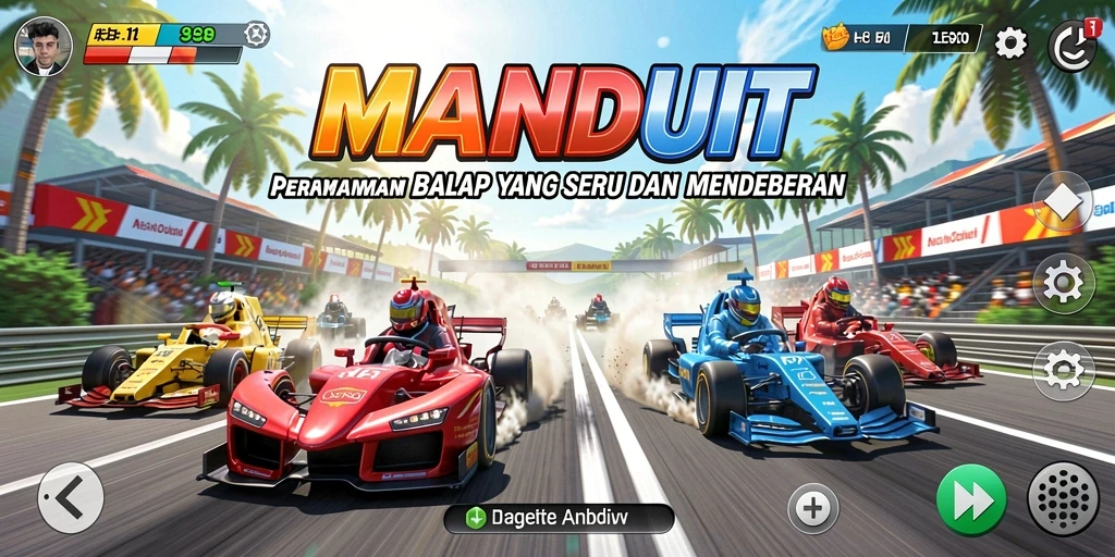 Tangkapan layar gameplay MAINDUIT menampilkan balapan yang mendebarkan.