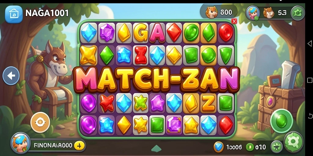 Tampilan menarik gameplay NAGA1001 dalam gaya Match-3.