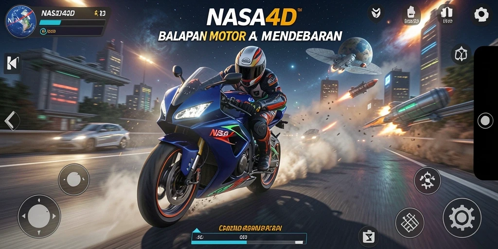 Screenshot gameplay NASA4D menampilkan balapan motor yang intens dan penuh aksi.