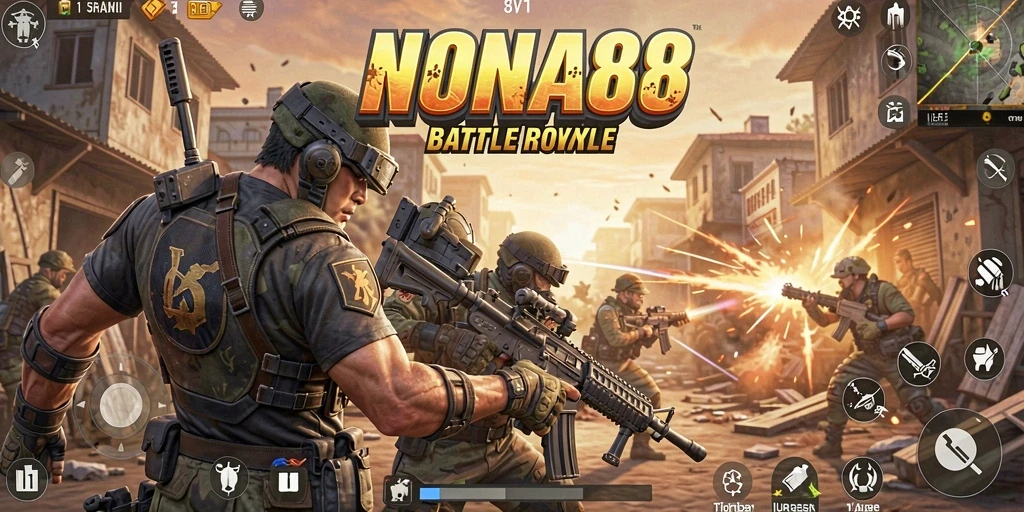 Gameplay NONA88 yang penuh aksi dalam Battle Royale.