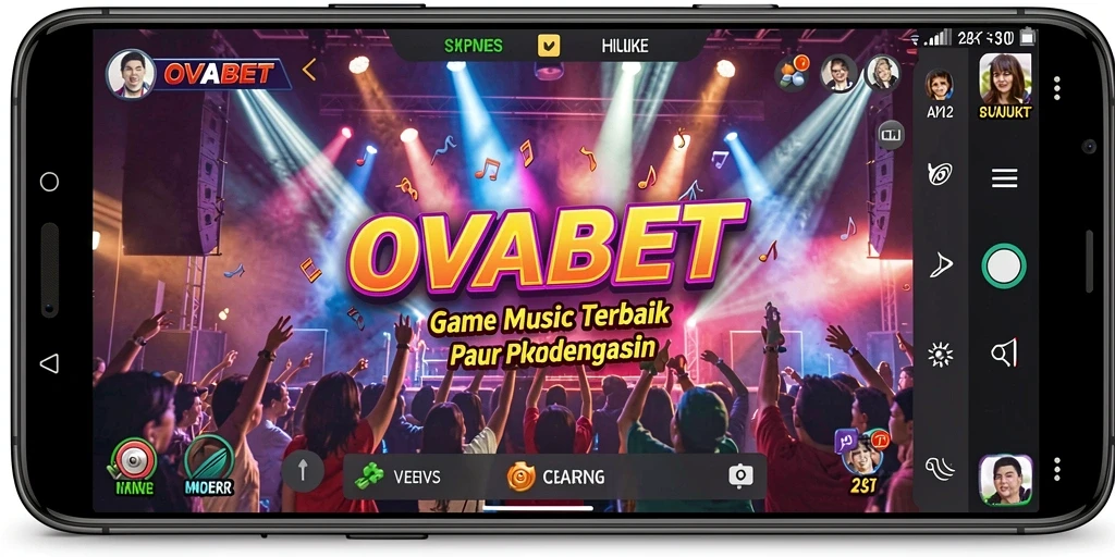 Screenshot utama OVABET menampilkan antarmuka musik yang menarik dan interaktif.
