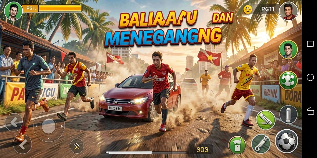 Tangkapan layar gameplay PG11 menampilkan aksi balapan yang mendebarkan dan mobil-mobil cepat.