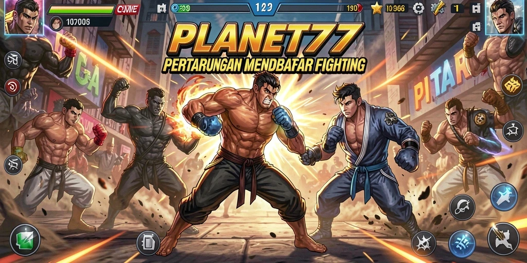 Tampilan gameplay seru dengan aksi pertarungan karakter PLANET77.